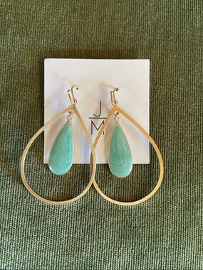 Gold Teardrop Earrings with Mint Green Drops